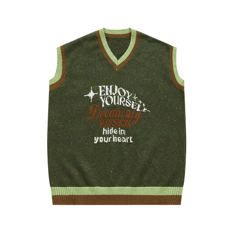 2023 Autumn And Winter New Retro Trendy Brand Color Yarn Sweater Pullover Loose Vest Sweater Knitted Sweater