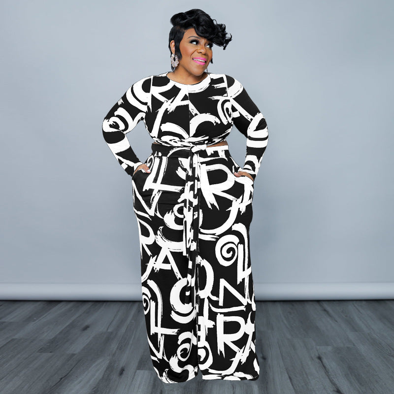 Plus Size Stretch Knitted Casual Set Women Two Piece Set