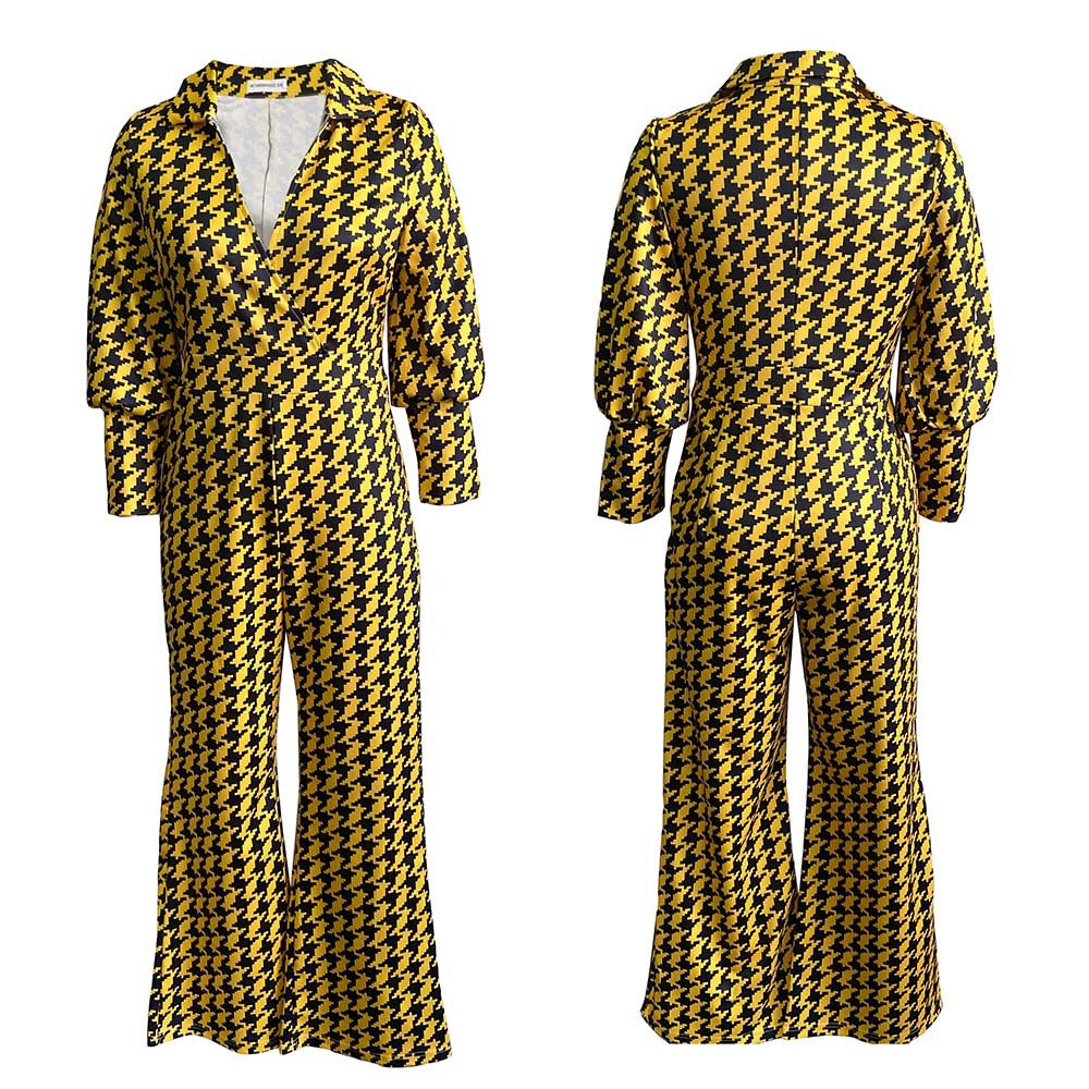 Spring Women Clothing Elegant Lantern High Waist Straight Printed Wide Leg African Jumpsuit