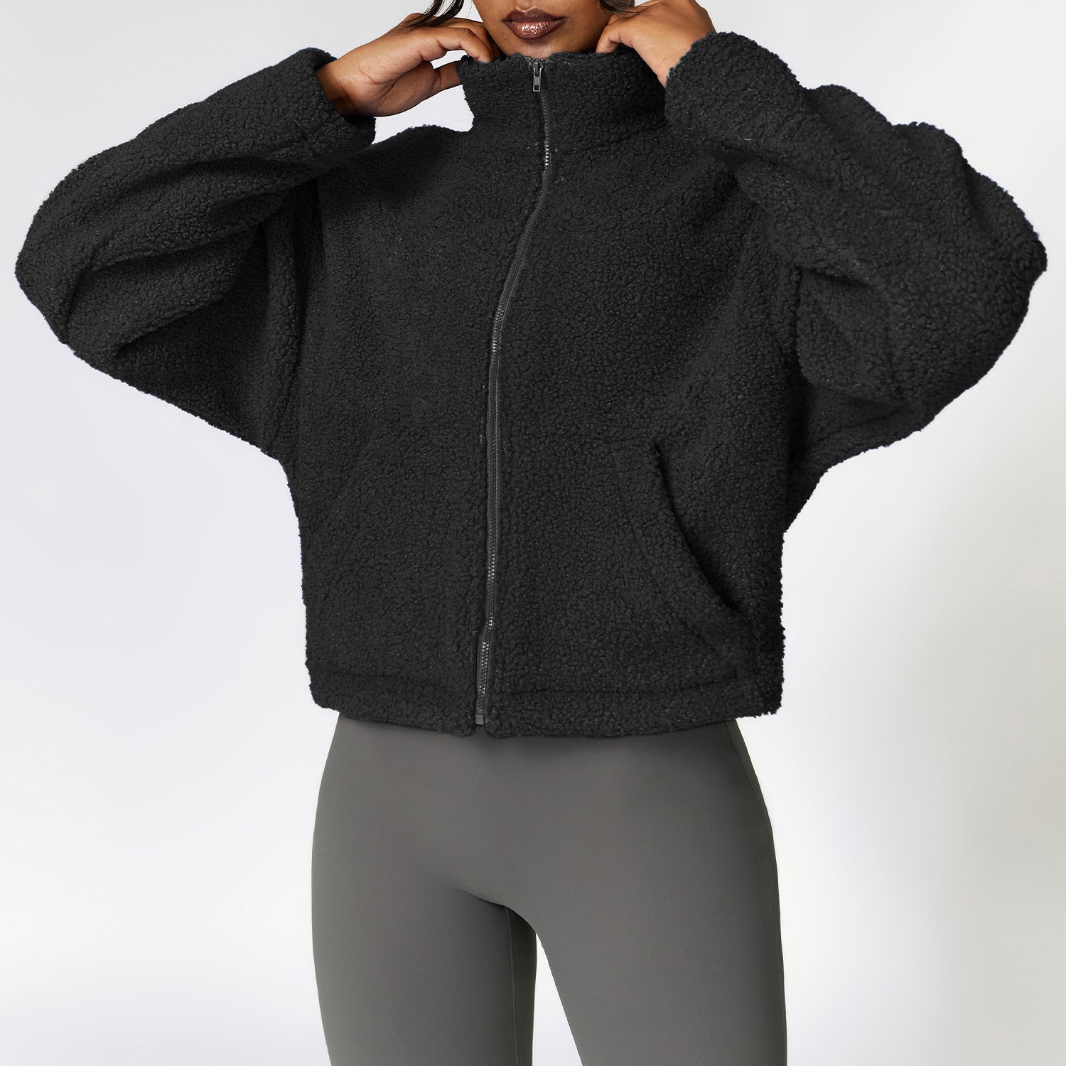 Winter Zipper Thermal Lambswool Fitness Sports Jacket All Matching Thickened Polar Fleece Jacket Women