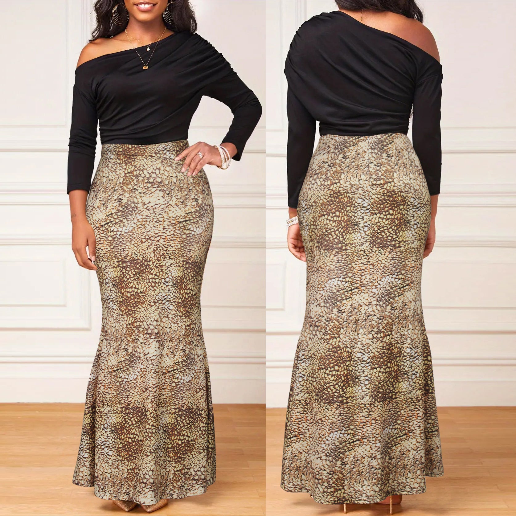 Plus Size Women Clothes Irregular Asymmetric Shoulder Dress Tight Waist Sexy off Shoulder Dress