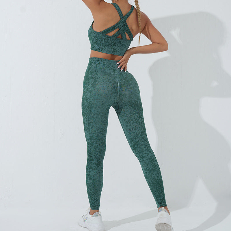 Seamless Cationic Double Dyed Dot Yoga Clothes Suit Running Fitness Exercise Yoga Clothes Autumn Best