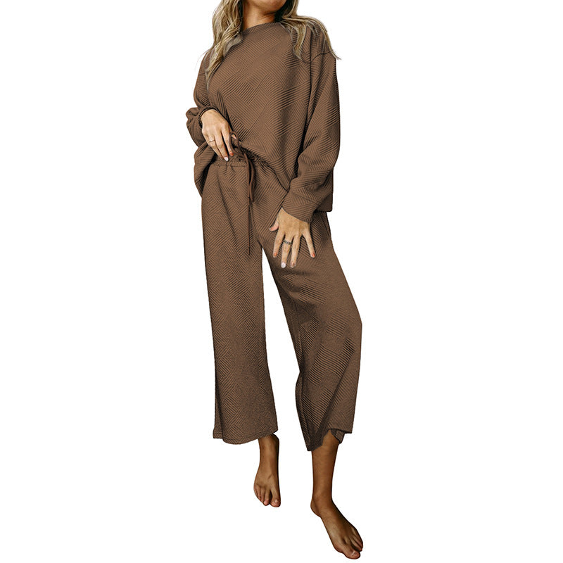 Loose Simple Solid Color Casual Suit Women Autumn Texture Drawstring Sportswear Women