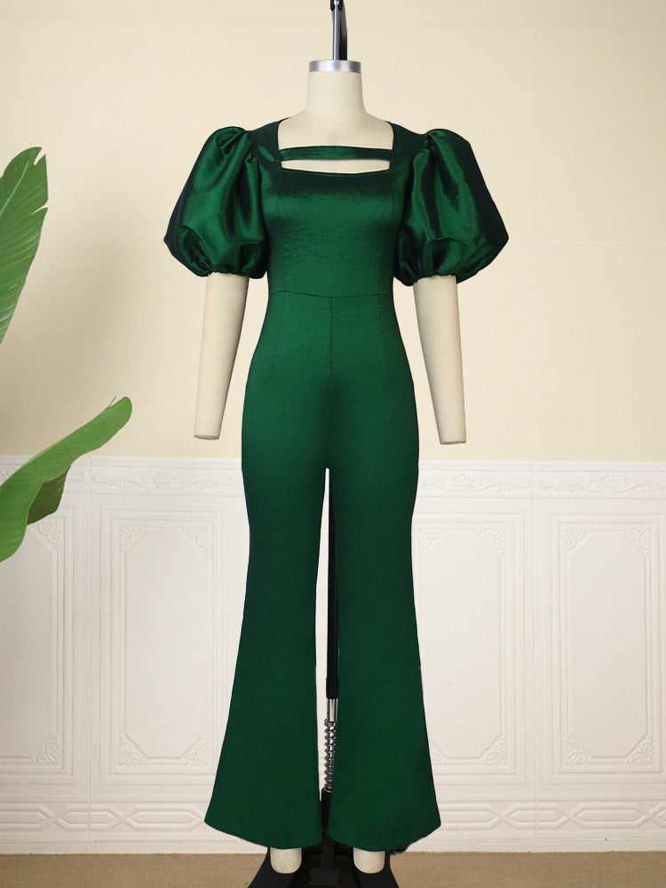 Spring Square Collar Puff Sleeve Jumpsuit Elegant Graceful Party Party Women Clothing Jumpsuits