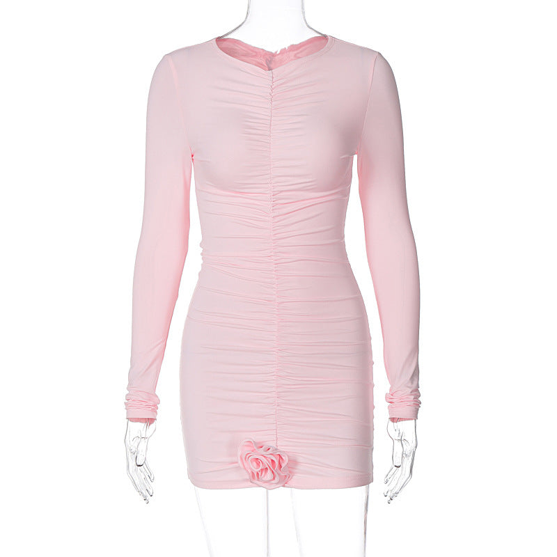 Women Clothing Fall Sexy Pleated Unique Floral Dress