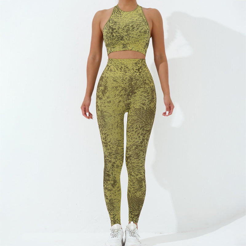 Seamless Cationic Double Dyed Dot Yoga Clothes Suit Running Fitness Exercise Yoga Clothes Autumn Best