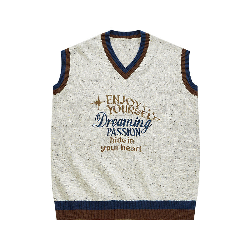 2023 Autumn And Winter New Retro Trendy Brand Color Yarn Sweater Pullover Loose Vest Sweater Knitted Sweater