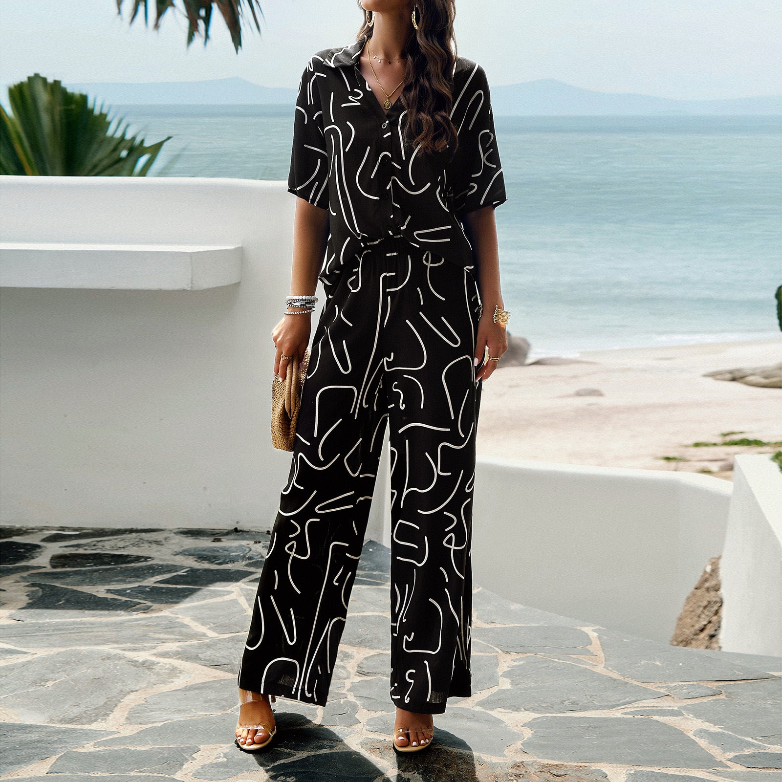 Women Clothing Wildberries Spring Summer Printed Short Sleeve Suit