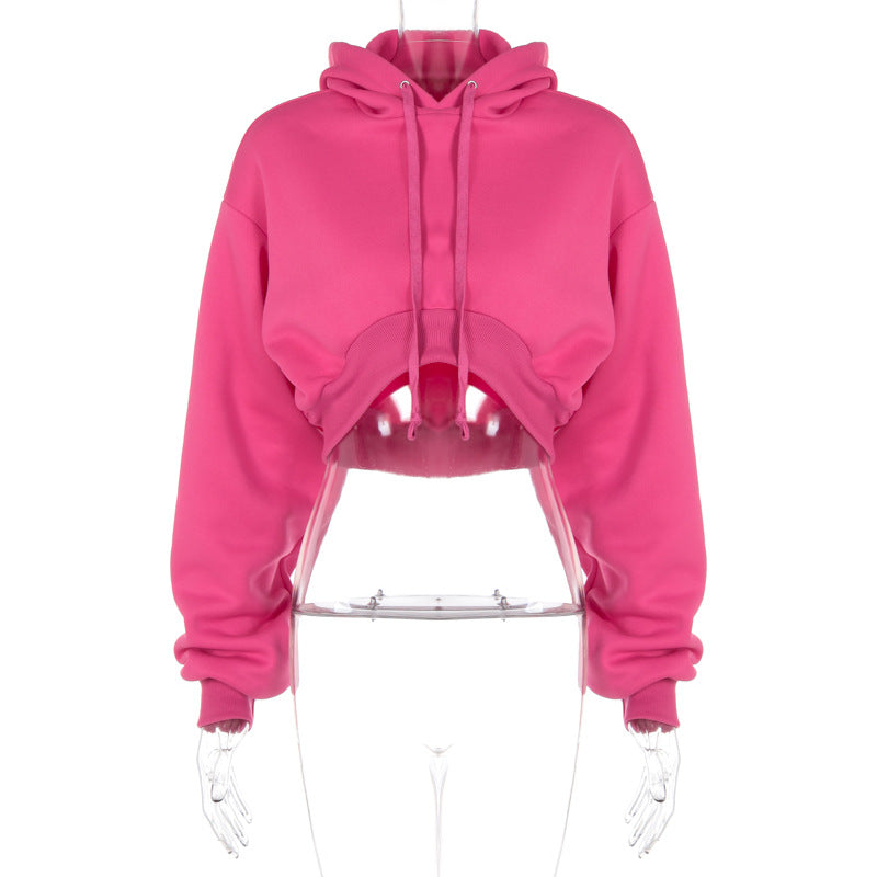 Women Clothing Autumn Sexy Exposed Cropped Hooded Long Sleeve Sweater Women