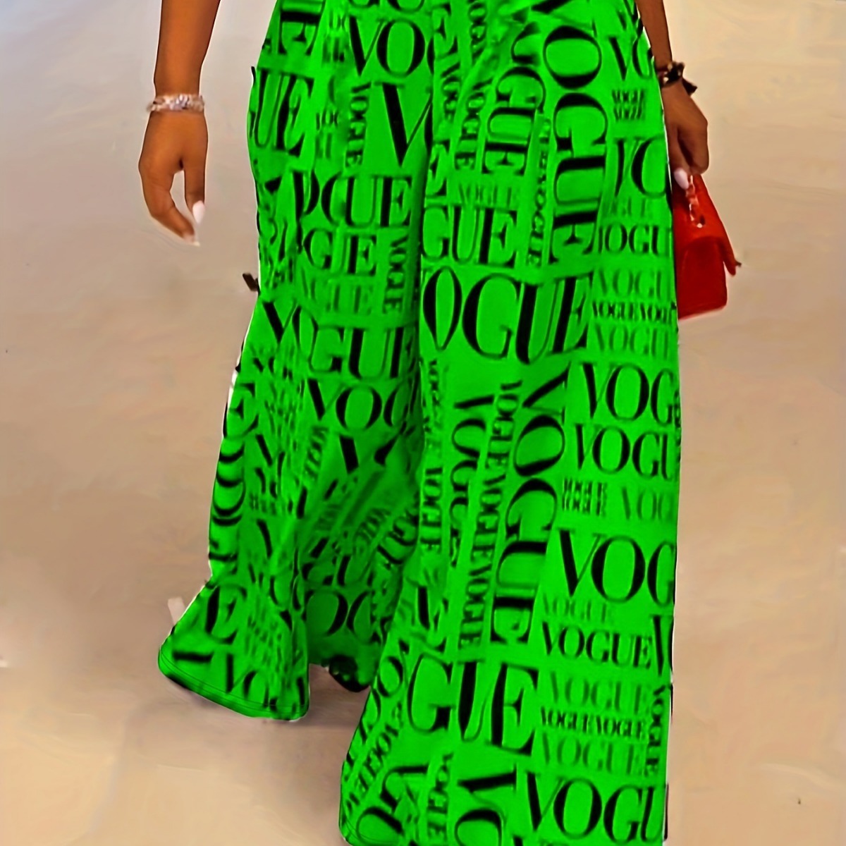 Plus Size Women Clothes Square Street Printed Wide Leg Pants
