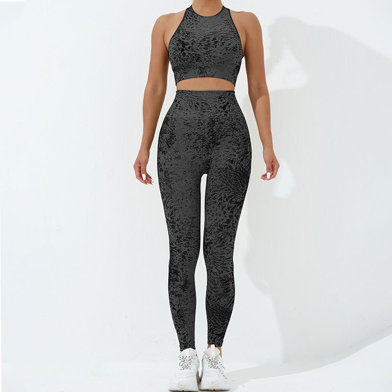 Seamless Cationic Double Dyed Dot Yoga Clothes Suit Running Fitness Exercise Yoga Clothes Autumn Best