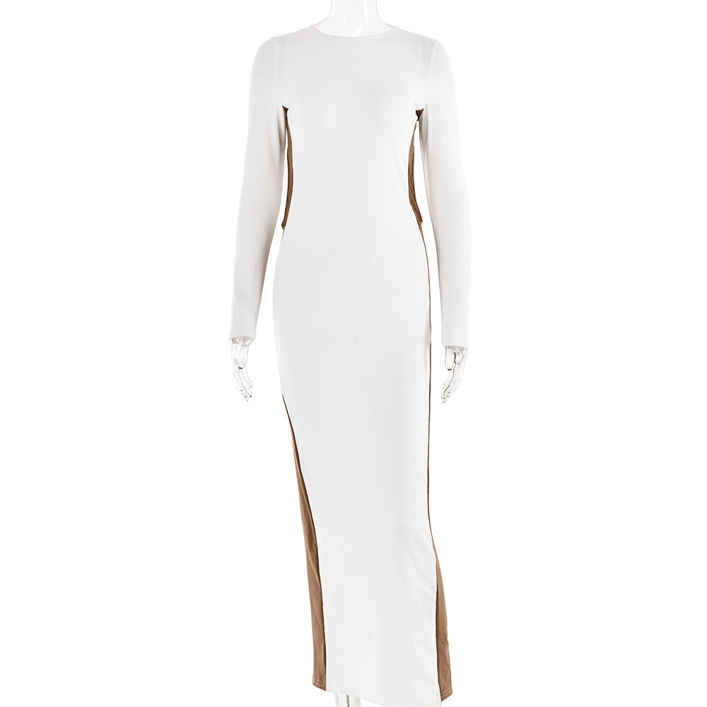 Autumn Winter round Neck Long Sleeved Dress Women Sexy Split Dress