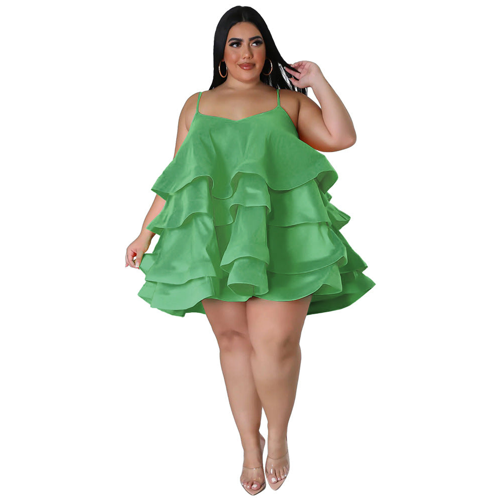 Women Clothes Sexy Sleeveless Ruffled Adjustable Shoulder Strap Dress Women
