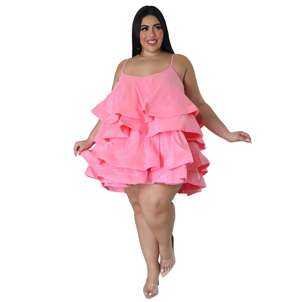 Women Clothes Sexy Sleeveless Ruffled Adjustable Shoulder Strap Dress Women