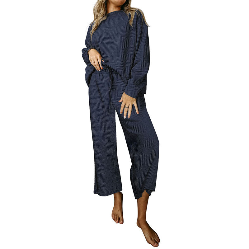 Loose Simple Solid Color Casual Suit Women Autumn Texture Drawstring Sportswear Women