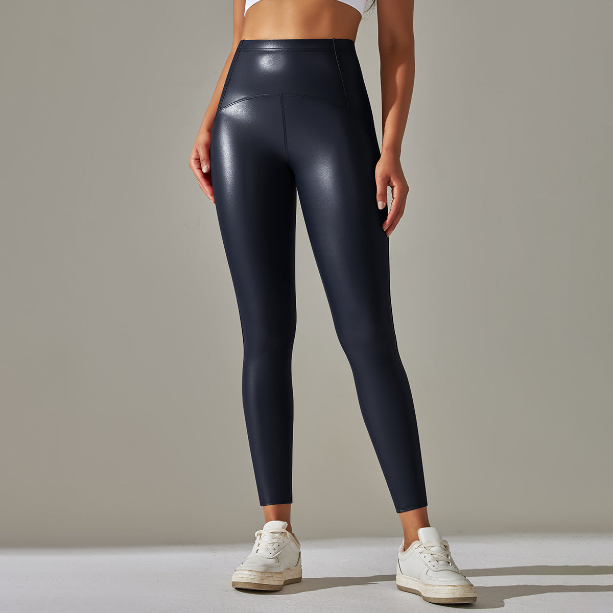 Faux Leather Pants High Elastic Sexy High Waist Solid Color Bright Black Tight Trousers Running Fitness Yoga Pants