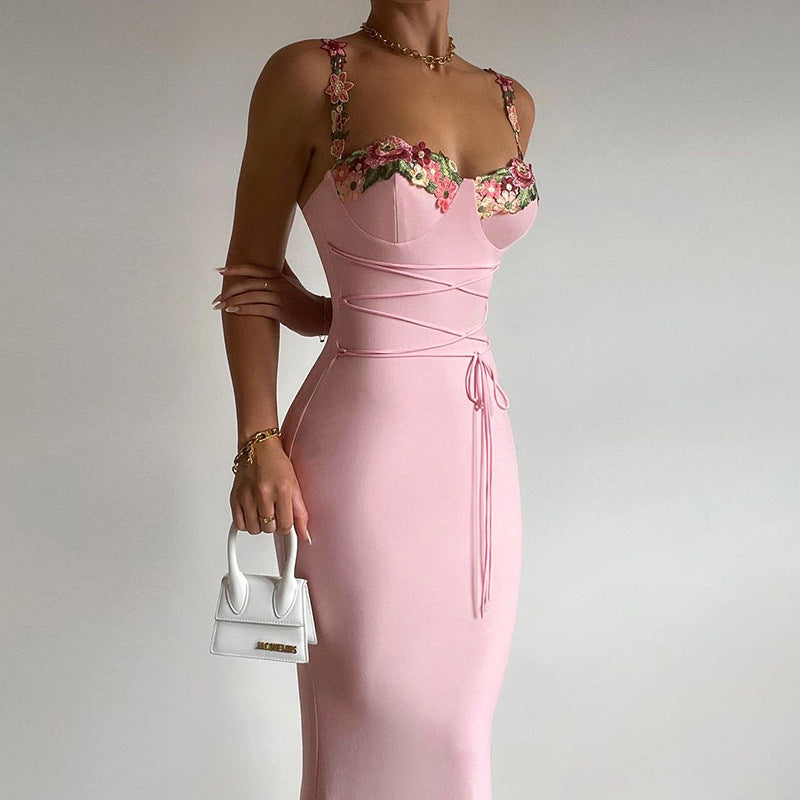 Chest Cup Decals Dress Autumn Waist Girdling Band Sexy Sheath Dress