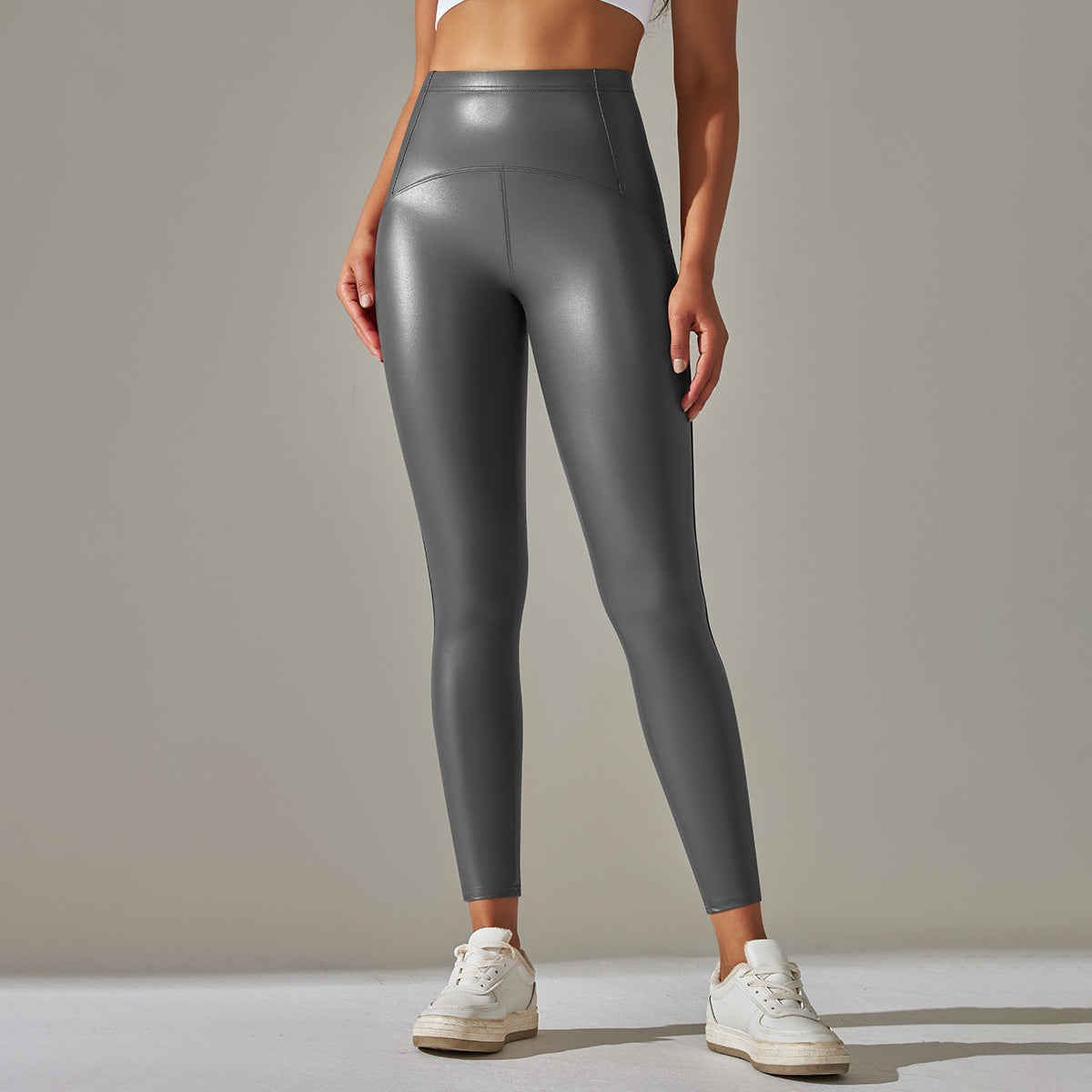 Faux Leather Pants High Elastic Sexy High Waist Solid Color Bright Black Tight Trousers Running Fitness Yoga Pants