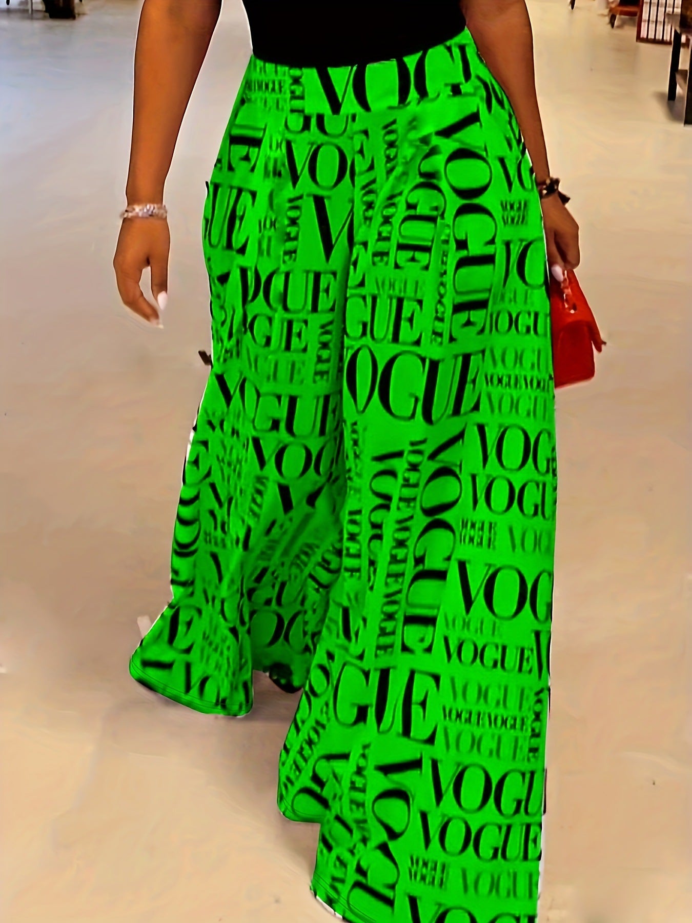 Plus Size Women Clothes Square Street Printed Wide Leg Pants