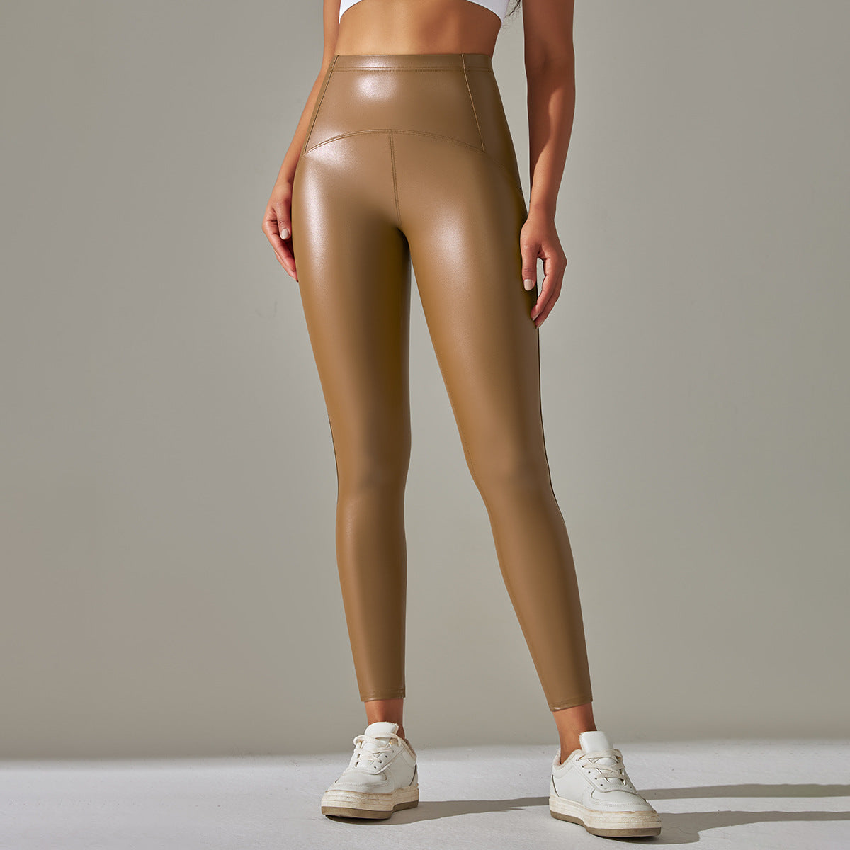 Faux Leather Pants High Elastic Sexy High Waist Solid Color Bright Black Tight Trousers Running Fitness Yoga Pants