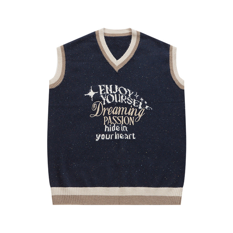 2023 Autumn And Winter New Retro Trendy Brand Color Yarn Sweater Pullover Loose Vest Sweater Knitted Sweater