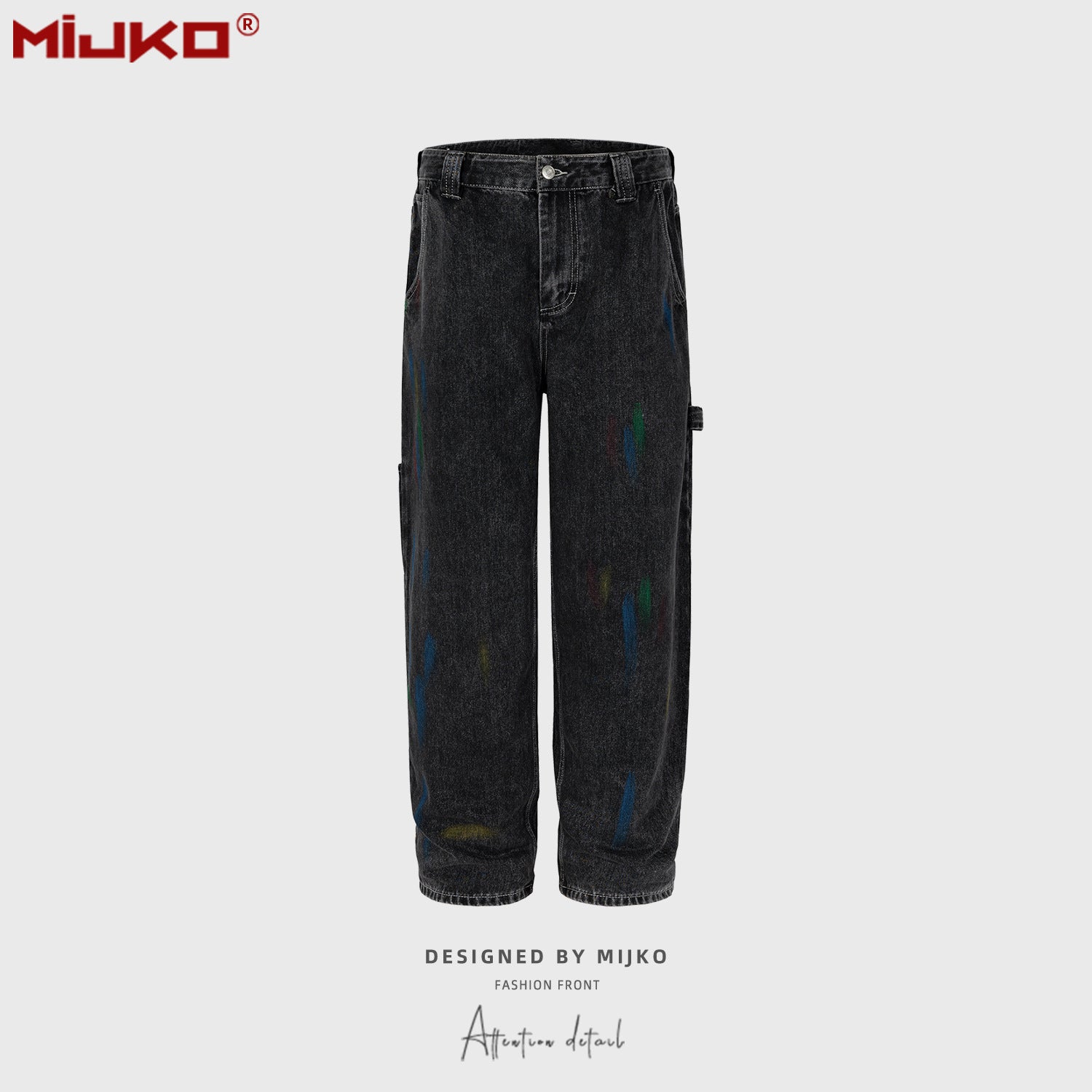 Men's And Women's Hip-hop Splash Ink Graffiti Wide-leg Straight Pants Men's And Women's Washed Old Black Jeans