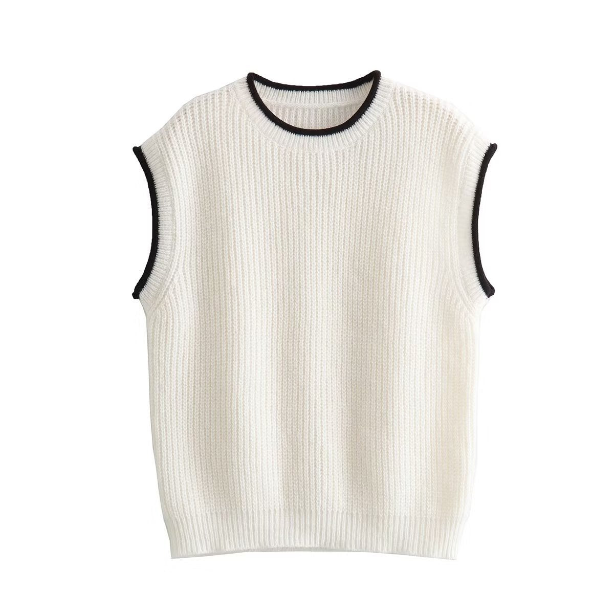 Autumn Women Street round Neck Knitted Black Edge Sweater