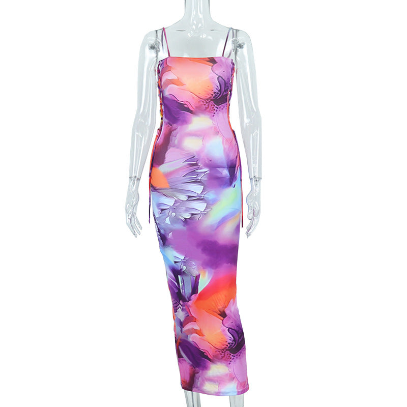 Straight Medium Length Neck Slip Strap Dress