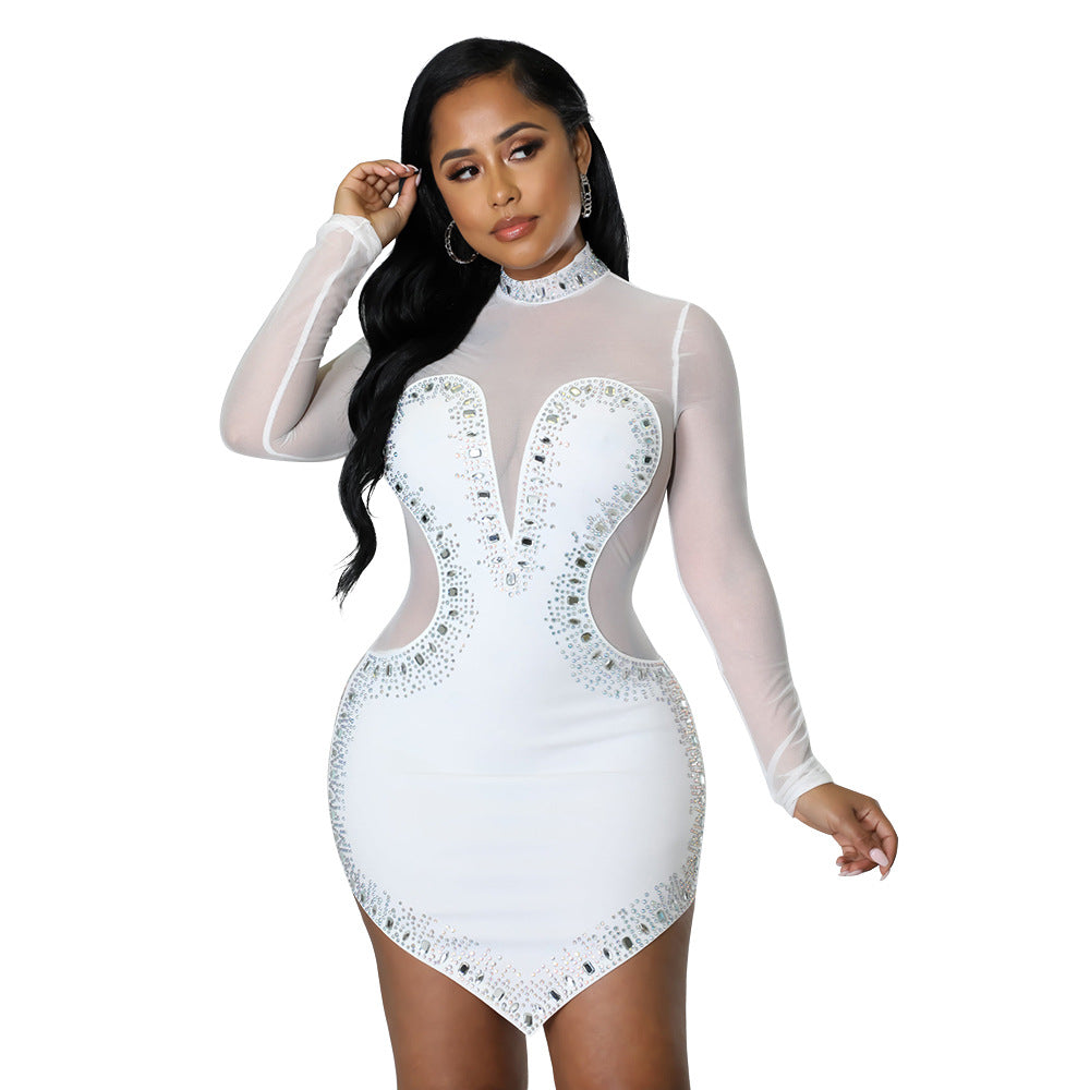 Sheer Long Sleeve Irregular Dress