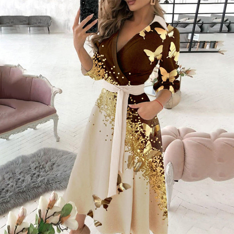 Elegant Butterfly Starlight Print Gold Butterfly Dress