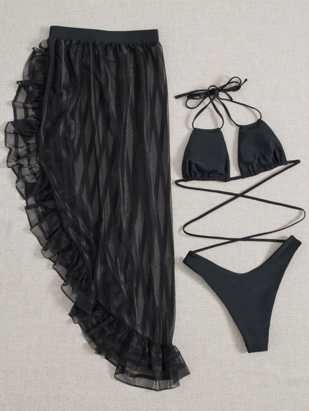 Fringed Three-piece Swimsuit