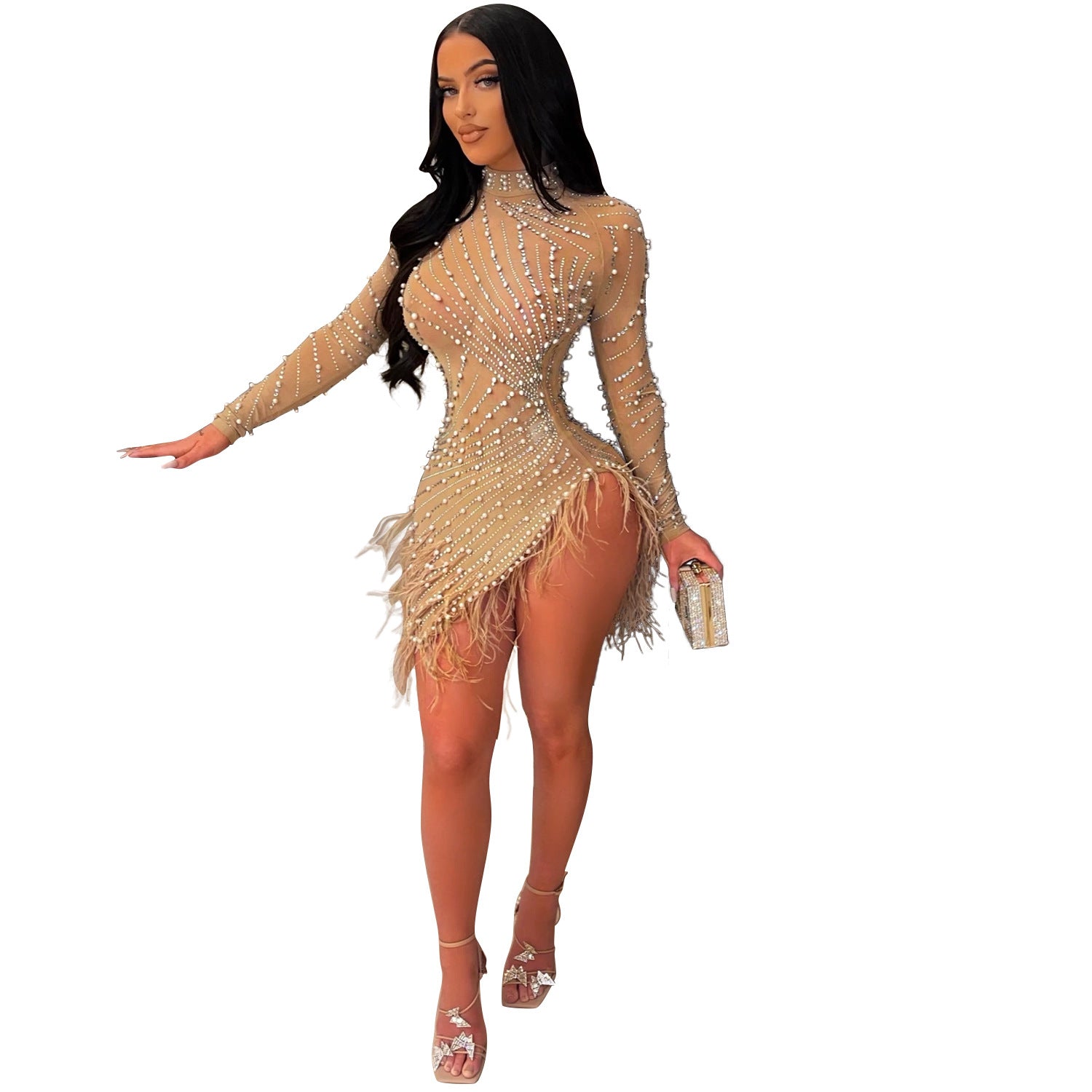 Fringed Mesh Diamond Dress