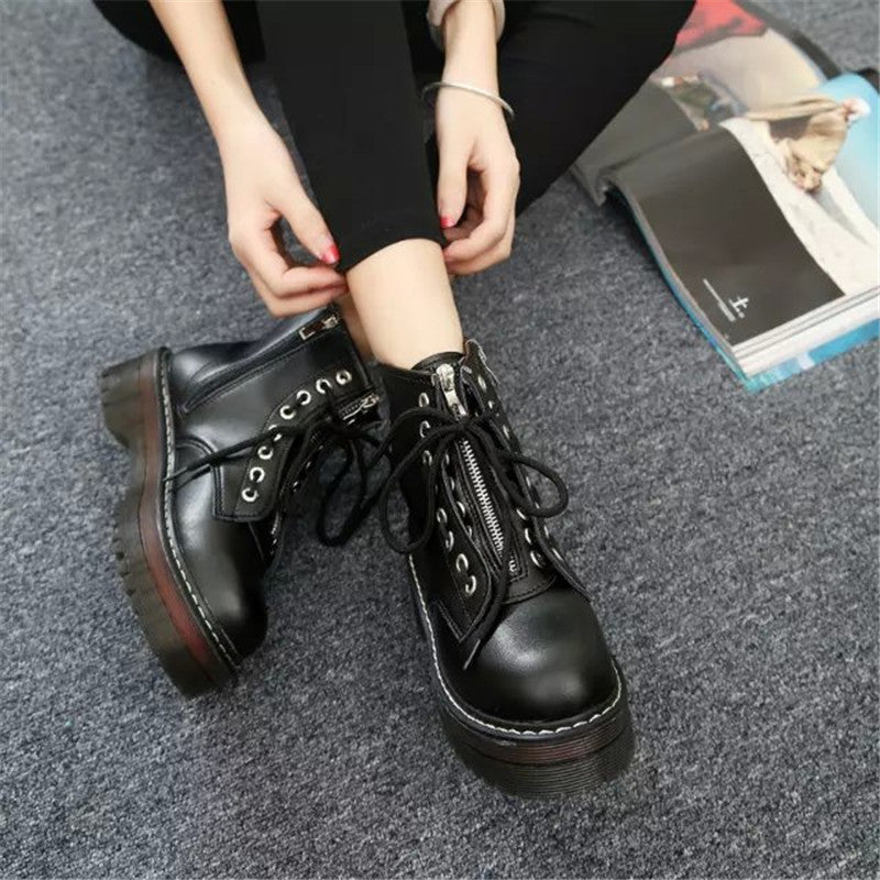 Round Toe Front Lace Up Womens Martin Boots
