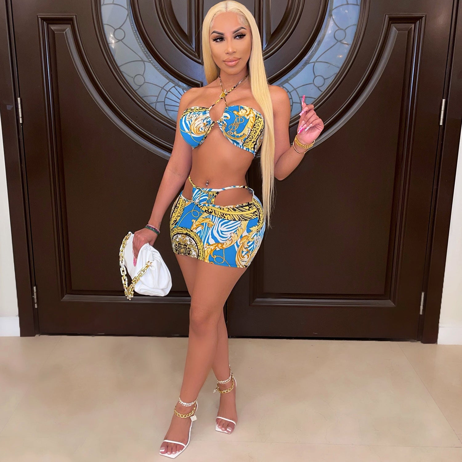 Printed Two Piece Sling Two Piece Women's Dress