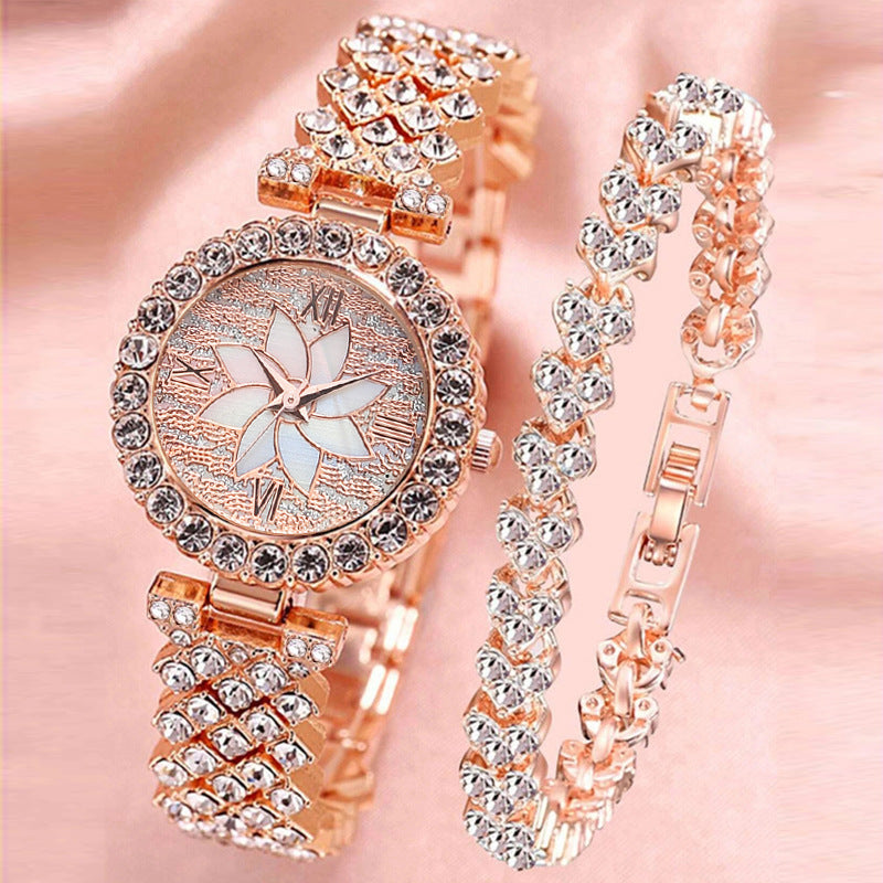 Diamond-embedded Starry Sky Flower Disk Bracelet Watch