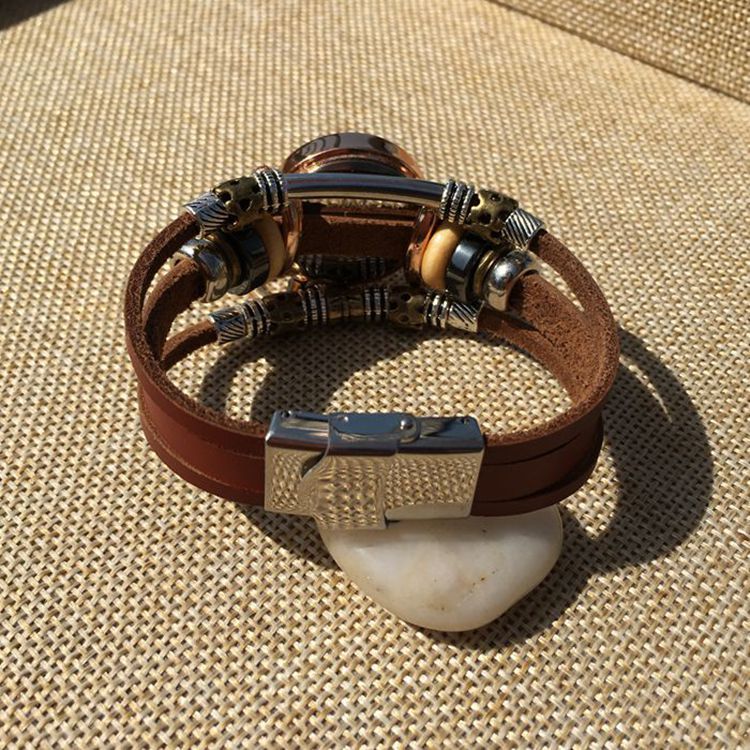 Trendy Leather Belt Stainless Steel Buckle Bracelet Women's Wristwatch