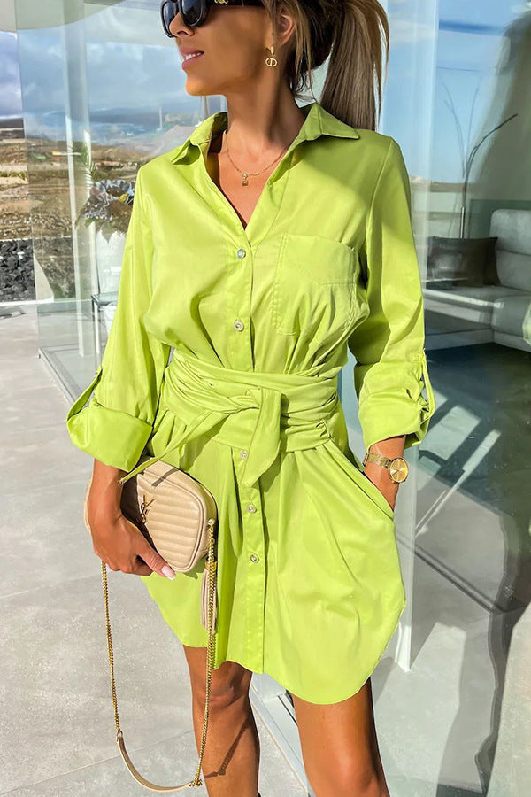 Multi-Color Rolled Sleeves Slim-Fit Dress