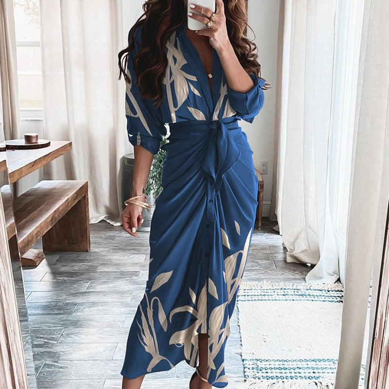 Long V-neck Polyester Lace Slit Dress