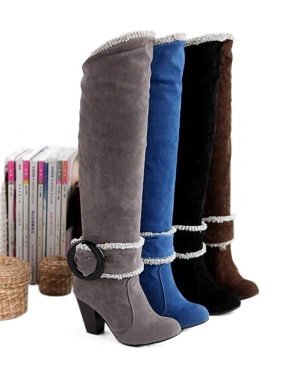 Womens High Heeled High Knee Knee Boots