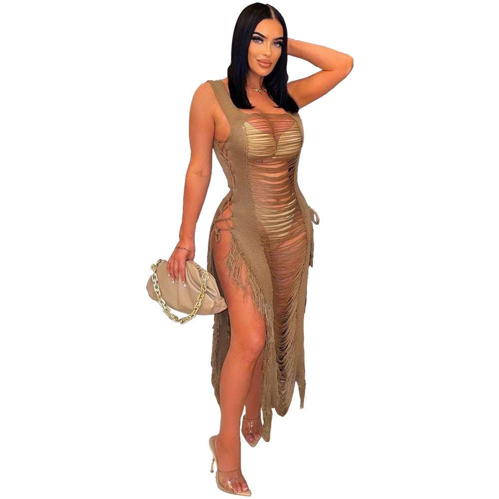 Smock shredded Fringed Dress