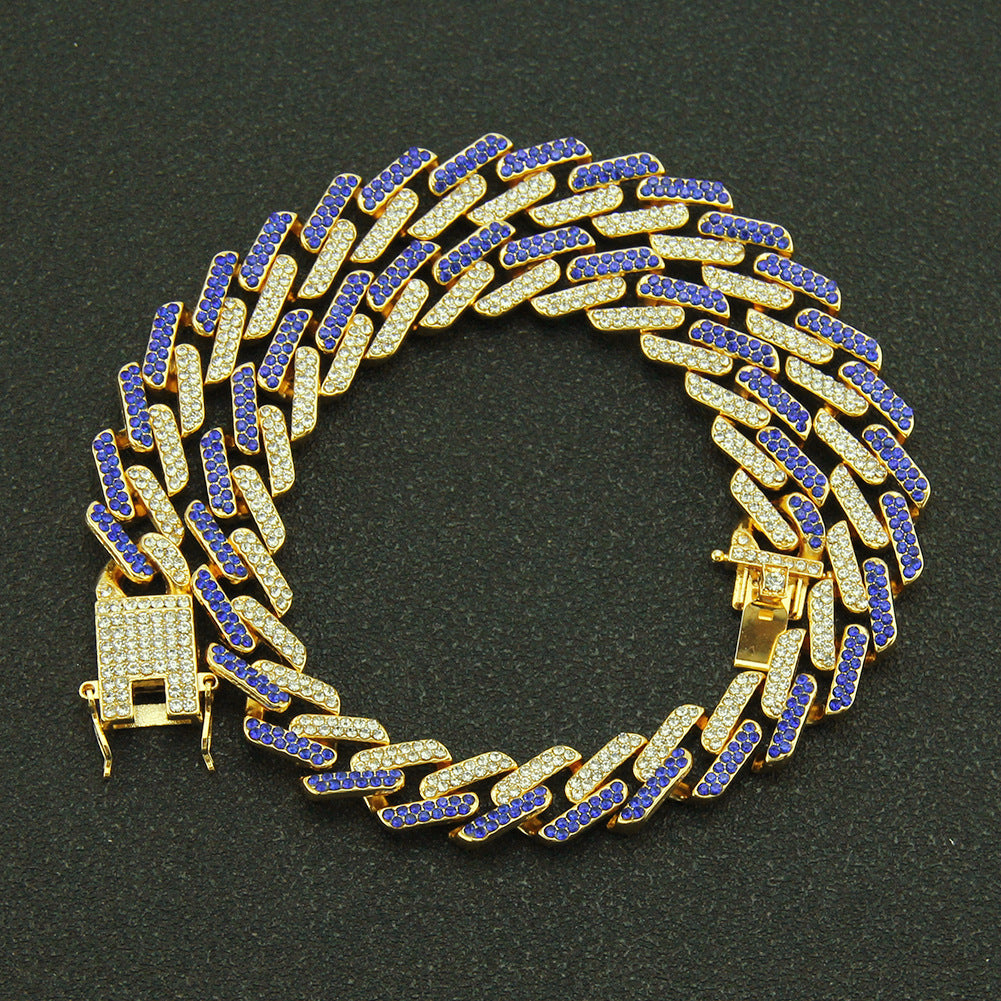Mens Colored Diamonds Geometric Square Cuban Necklace Chain