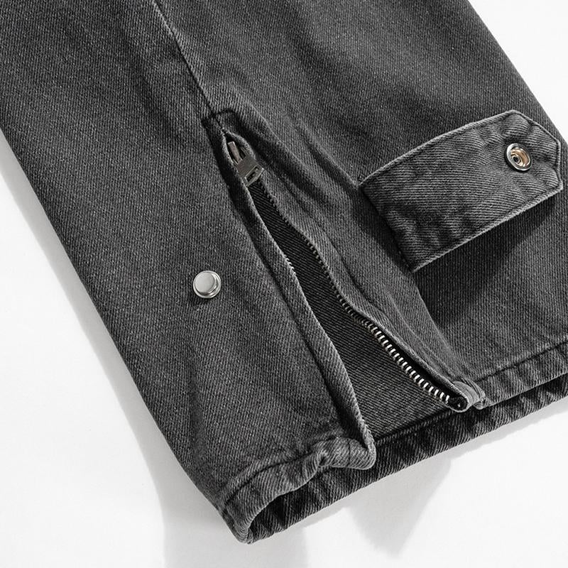 Women's Clothing Men's Urban Washed Dressed Trousers Unisex Zipper Button Wide Leg Grey Jeans