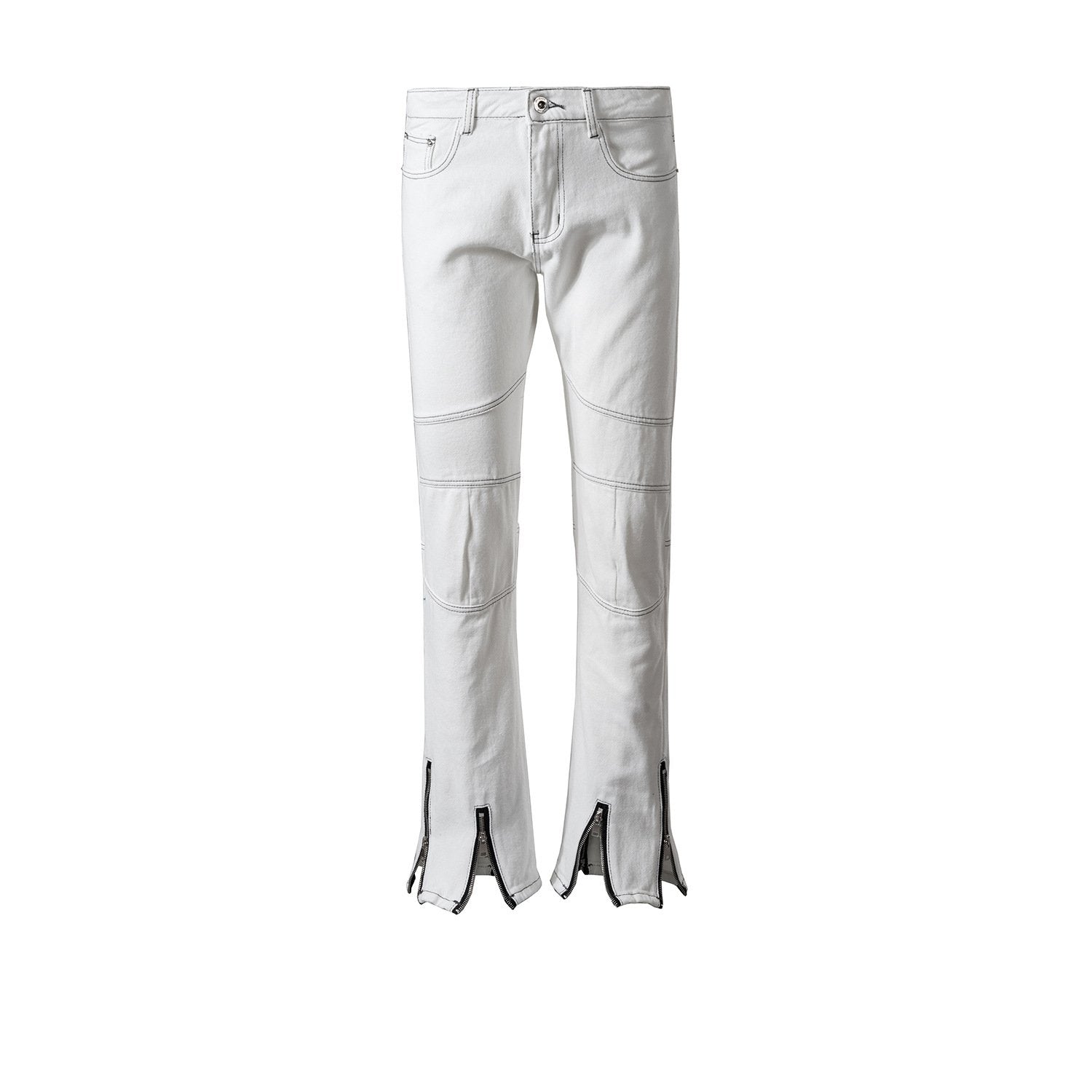 Men's And Women's Autumn And Winter Urban Multi-Zipper Wide Leg Top Line Pants Men's And Women's Same White Jeans
