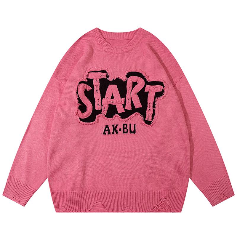 Letter Embroidered Sweater Autumn Fashion Streetwear Pullover Winter Loose O Neck Warm Outdoor