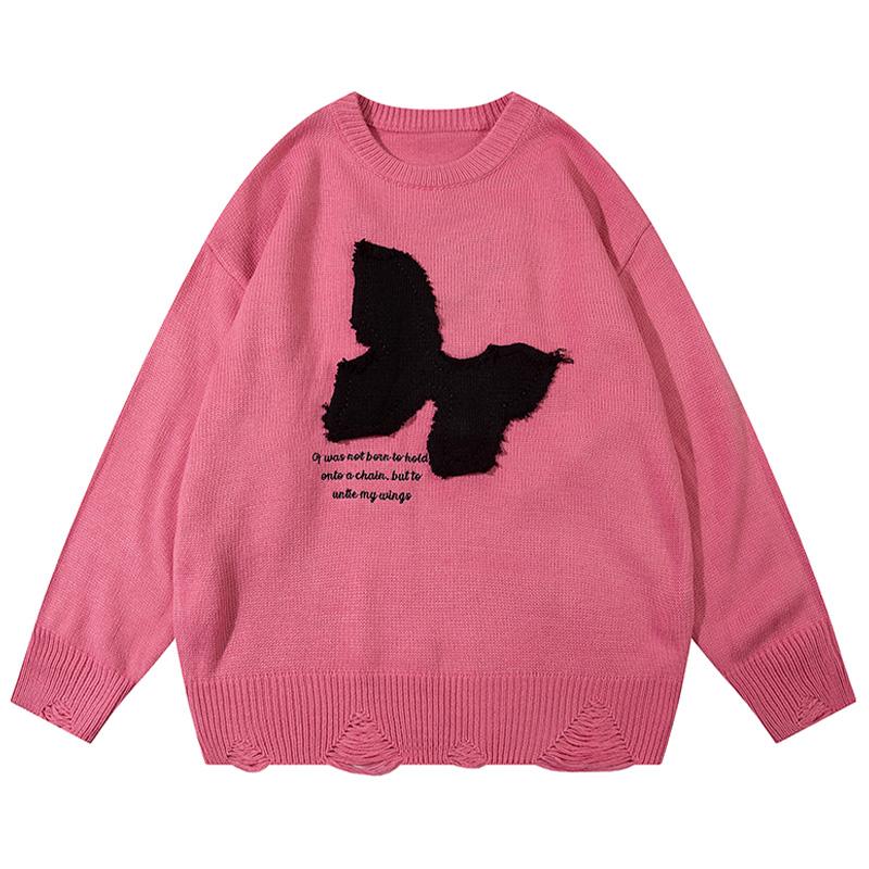 Butterfly Embroidery Sweater Original Bow Bandage Warm Autumn Pullovers Fashion Loose Round Neck Long Sleeves