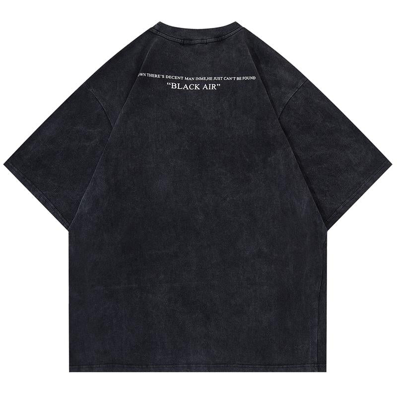 Flame Printed Short Sleeve T Shirt Washed Vintage Streetwear Burning Man Graphic Print Harajuku Fashion Summer Casual