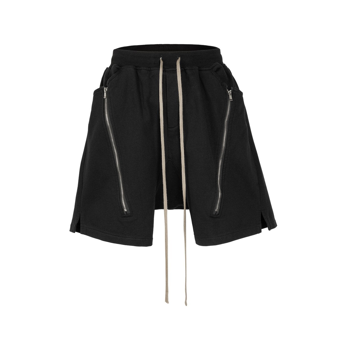 Men's Spring And Summer Hip-Hop Casual Pants For Men And Women High Street Double Zipper Stitching Split Terry Shorts