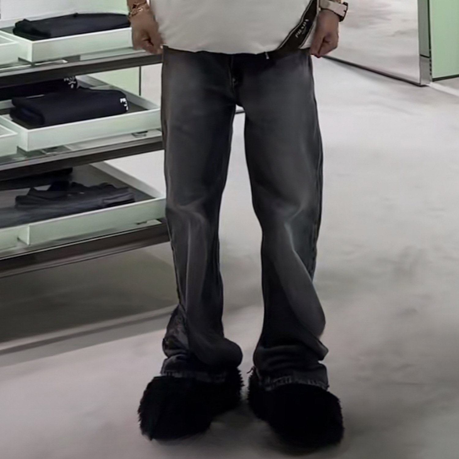 Men's Wear Women's Paris Style Black And Grey Washed Trousers Men's And Women's Same Style Old Tear Tear Jeans Trendy