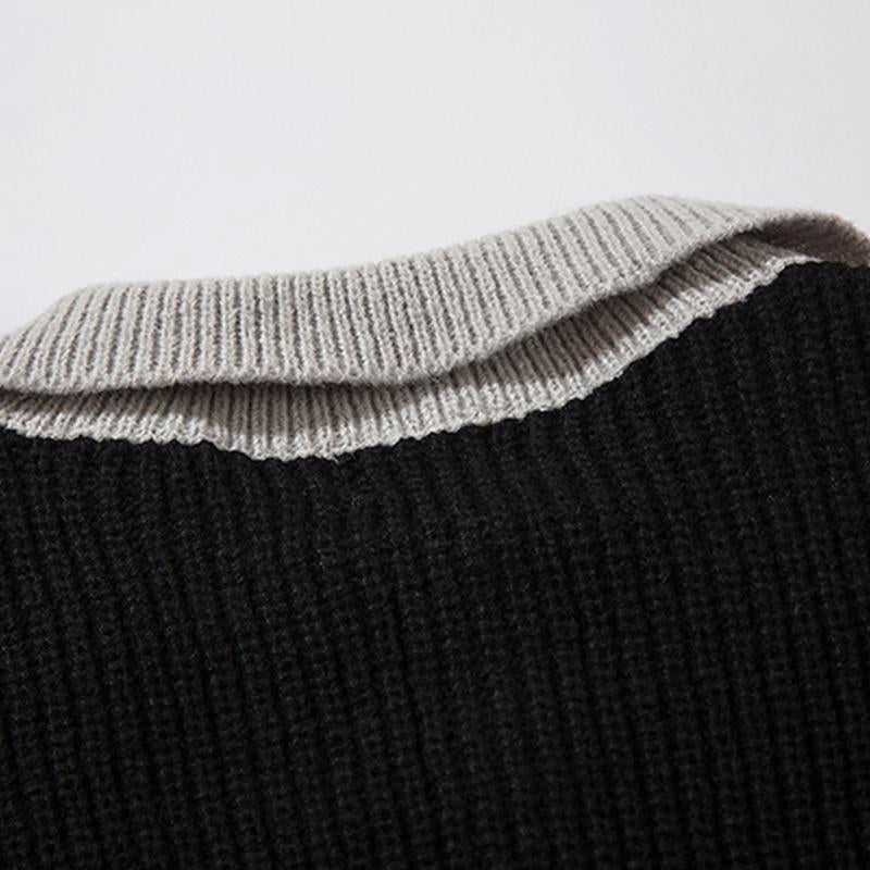 Retro Contrast Color Sweater Lapel Knit Men and Women Autumn Loose All-Match Pullover