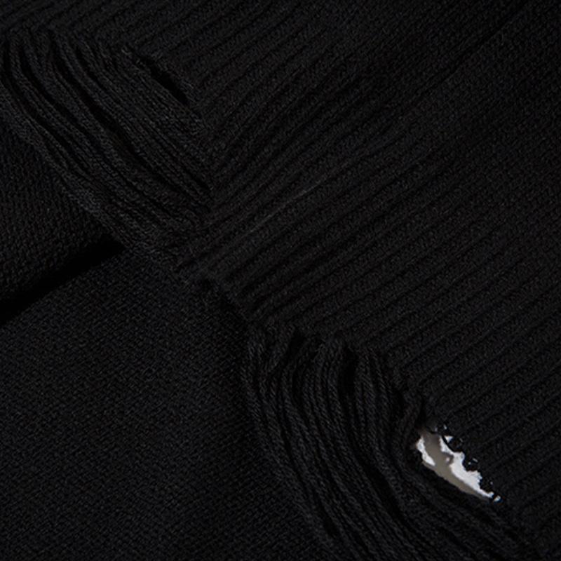 Letter Ripped Hole Sweater Solid Color Autumn Fashion Streetwear Pullover Winter Casual Long Sleeve Loose